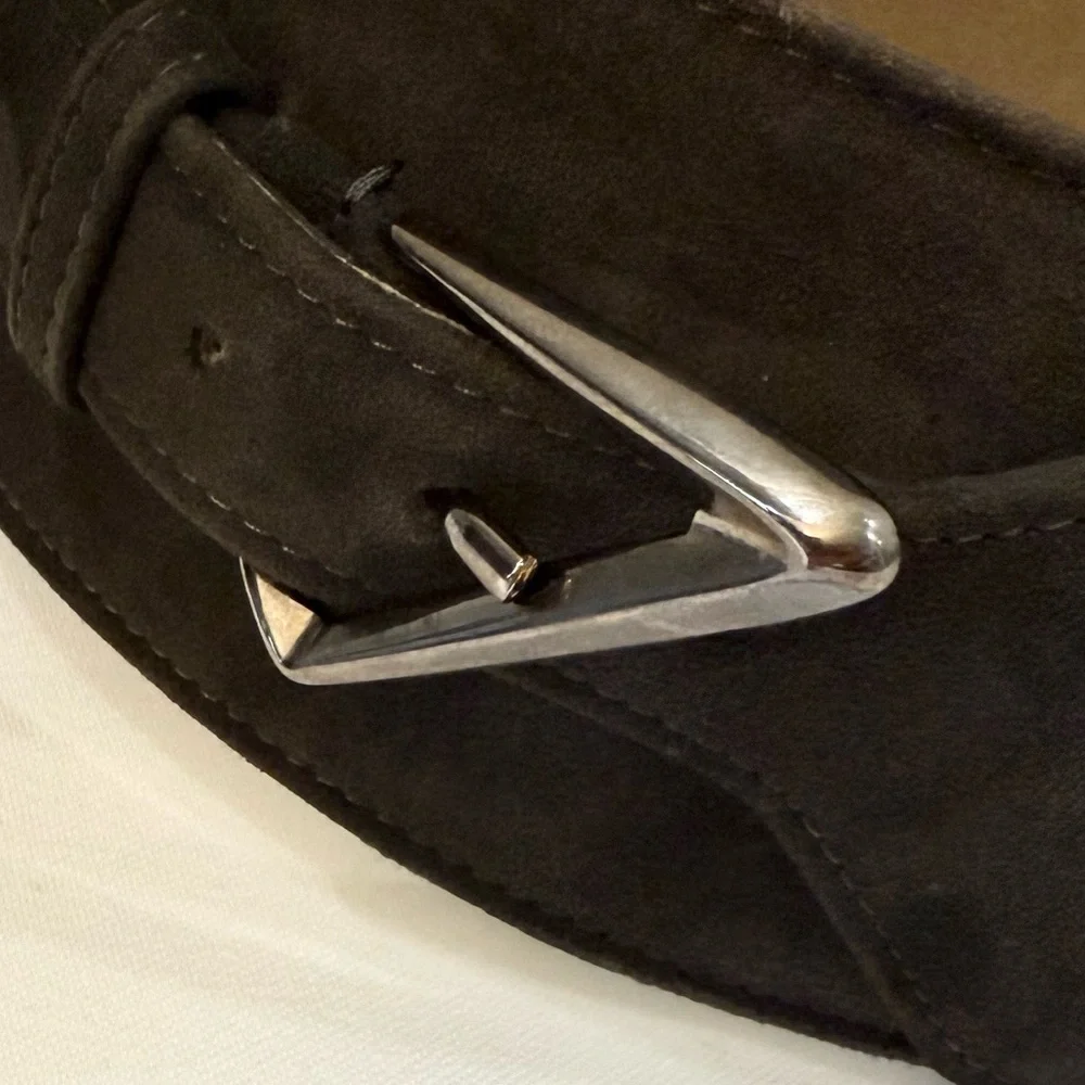 Costume National Grey Double Buckle Wide Suede Belt Size 44